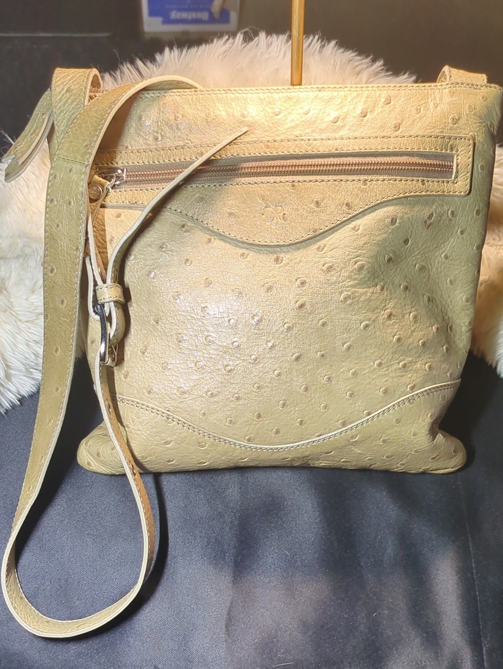 Donald J. Pliner Pale Yellow Ostrich-Embossed Crossbody Bag